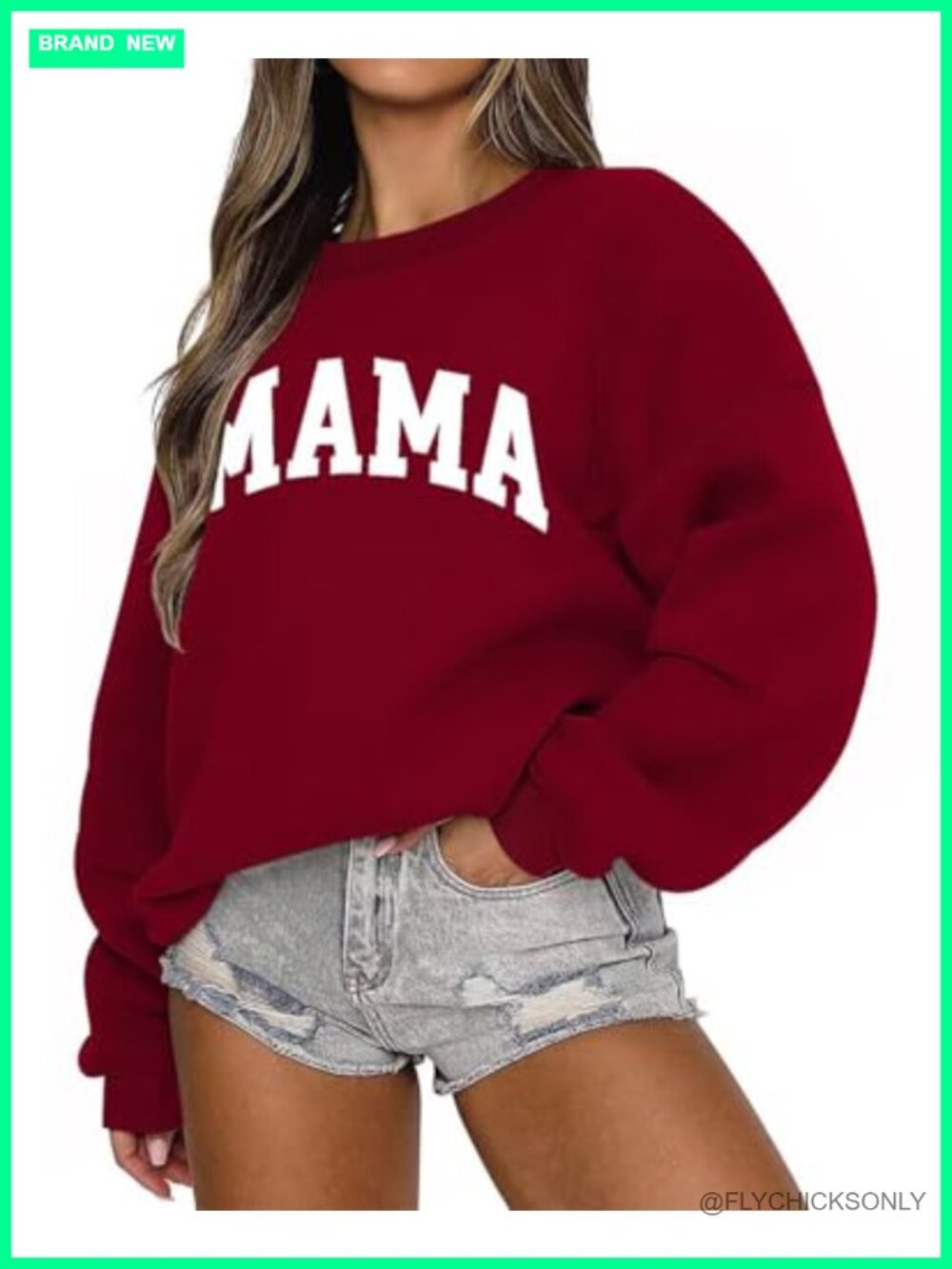 Oversized Mama Sweatshirt Long Sleeve Crewneck Cotton Polyester Pullover
